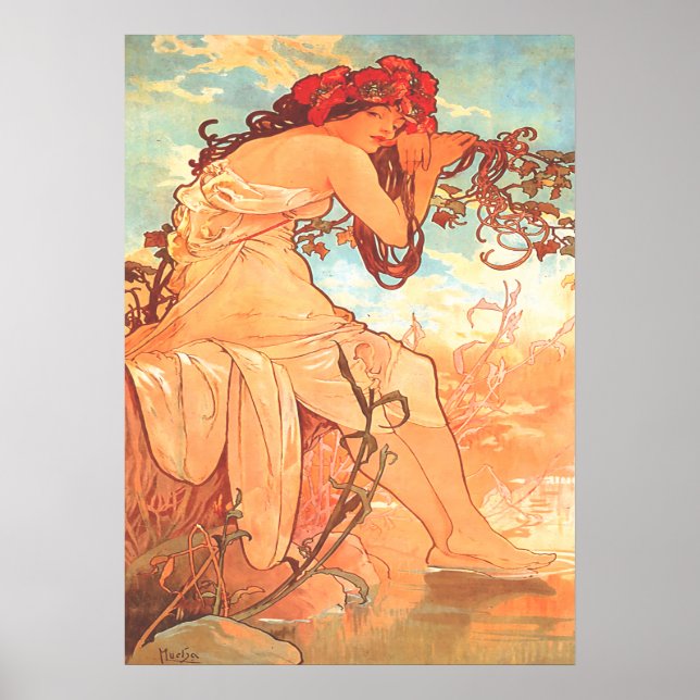 Alphonse Mucha - Sommaren - Seasonerna Poster (Framsidan)