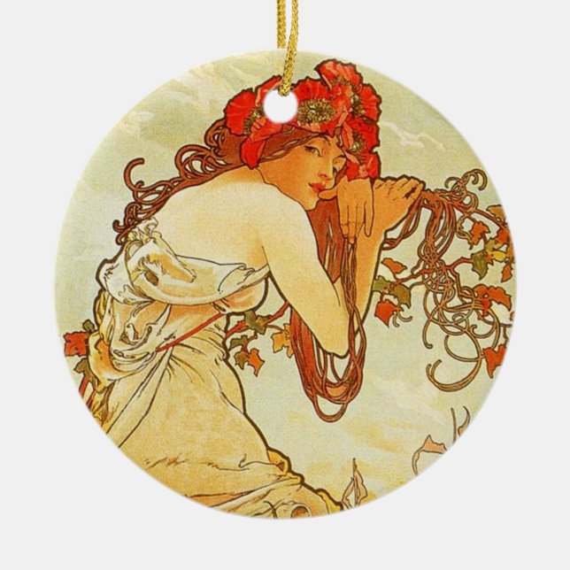 Alphonse Mucha Sommarprydnad Julgransprydnad Keramik (Framsidan)