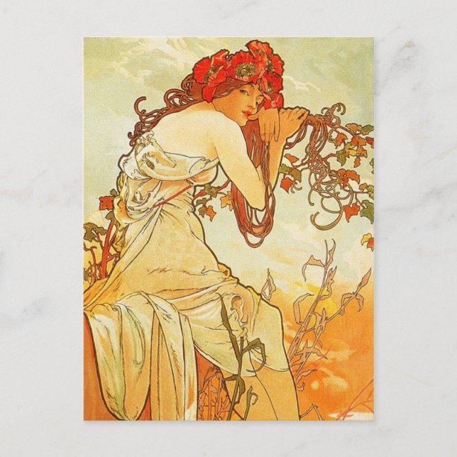 Alphonse Mucha Sommarvykort Vykort (Framsida)