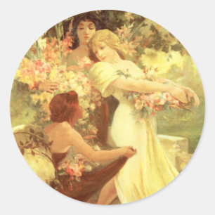 Alphonse Mucha Spirit of Vår Stickers Runt Klistermärke