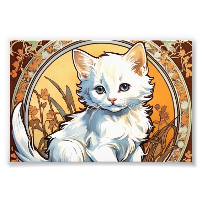 Alphonse Mucha Stil Cat Fototryck (Framsidan)