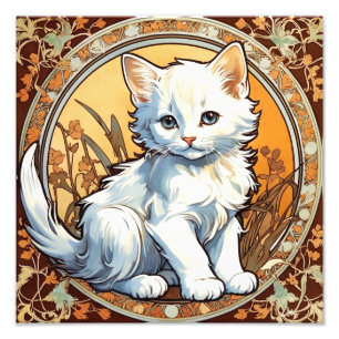 Alphonse Mucha Stil Cat Fototryck