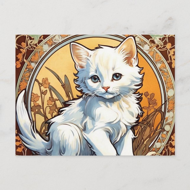 Alphonse Mucha Stil Cat Helg Vykort (Framsida)