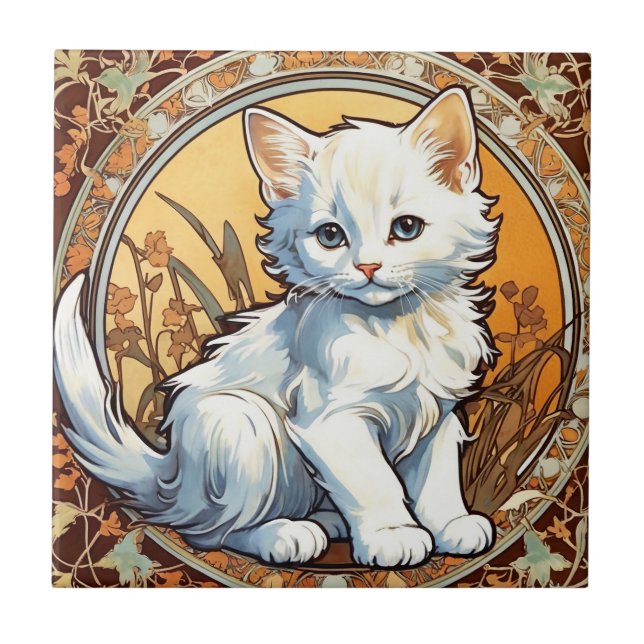 Alphonse Mucha Stil Cat Kakelplatta (Framsidan)