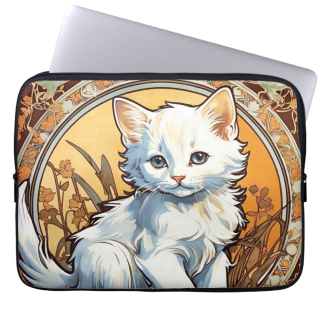 Alphonse Mucha Stil Cat Laptop Fodral (Framsidan)