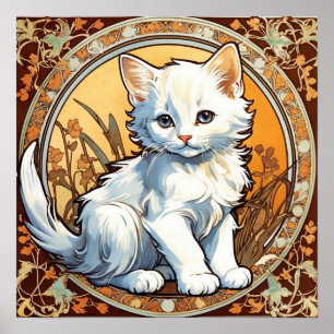 Alphonse Mucha Stil Cat Poster