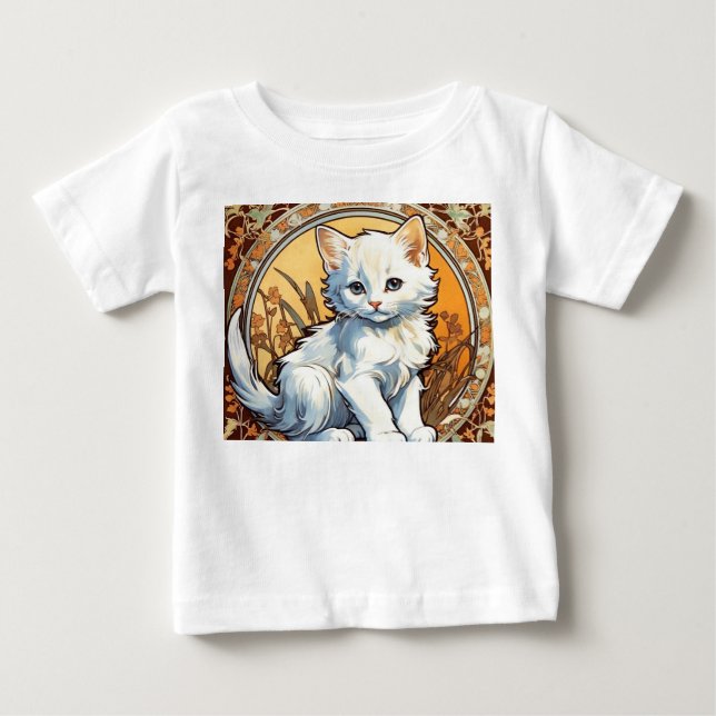 Alphonse Mucha Stil Cat T Shirt (Framsida)