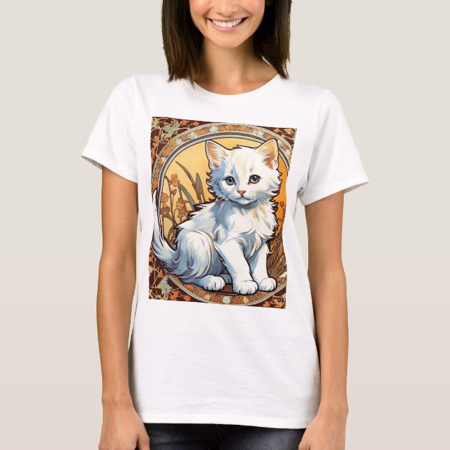 Alphonse Mucha Stil Cat T Shirt (Framsida)