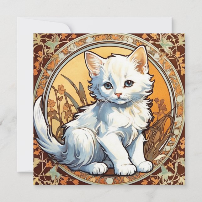 Alphonse Mucha stil katt Inbjudningar (Framsida)
