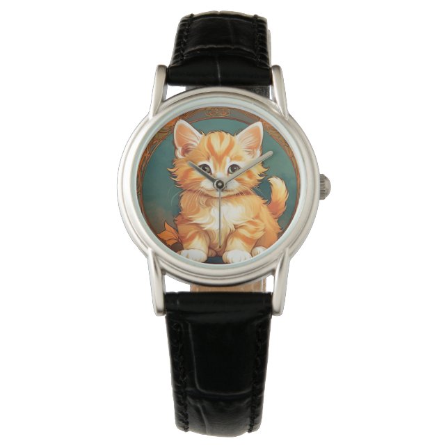 Alphonse Mucha Stil Orange Cat Armbandsur (Framsida)