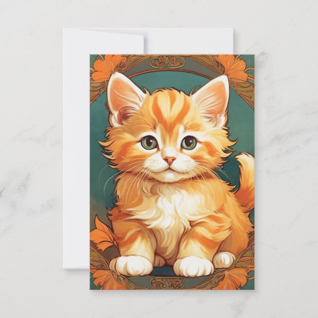 Alphonse Mucha Stil Orange Cat Card (Framsida)
