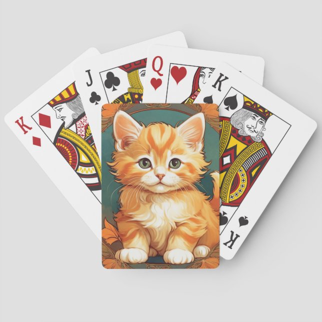 Alphonse Mucha Stil Orange Cat Casinokort (Baksidan)