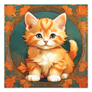 Alphonse Mucha Stil Orange Cat Fototryck