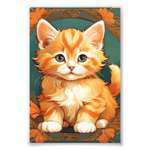 Alphonse Mucha Stil Orange Cat Fototryck