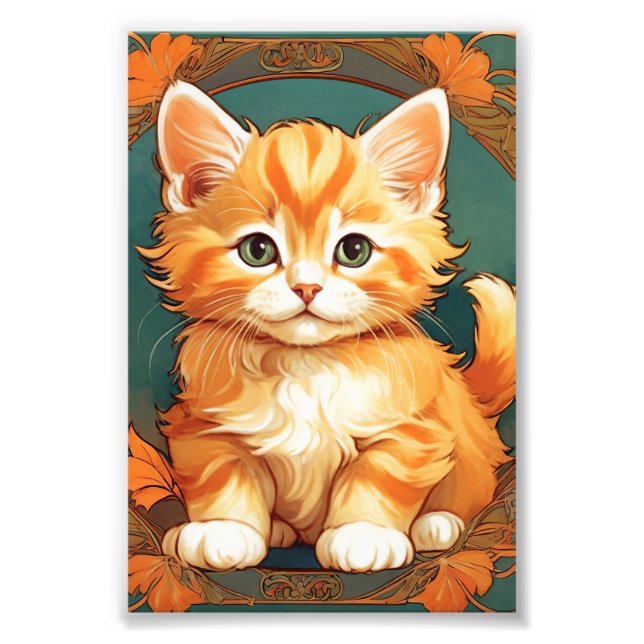 Alphonse Mucha Stil Orange Cat Fototryck (Framsidan)