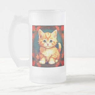 Alphonse Mucha Stil Orange Cat Frostat Ölglas