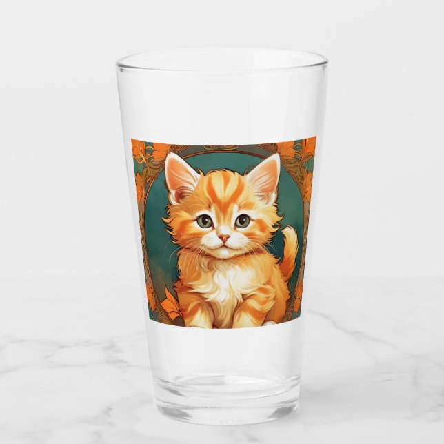Alphonse Mucha Stil Orange Cat Glaskopp (Framsida)