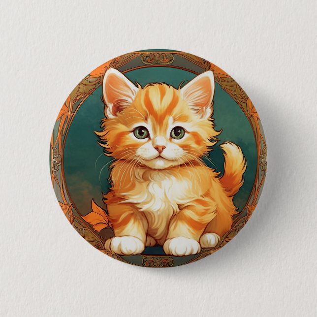 Alphonse Mucha Stil Orange Cat Knapp (Framsida)
