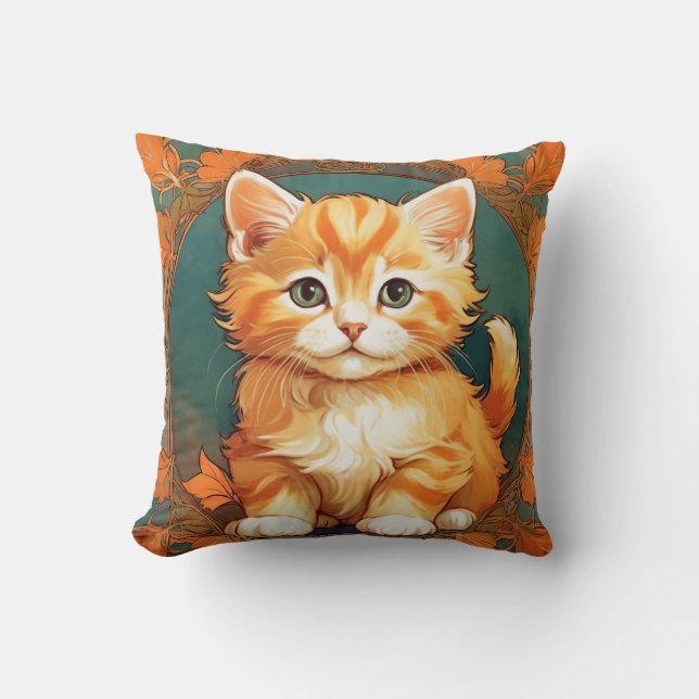 Alphonse Mucha Stil Orange Cat Kudde (Framsida)