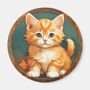 Alphonse Mucha Stil Orange Cat Magnet