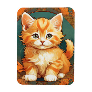 Alphonse Mucha Stil Orange Cat Magnet