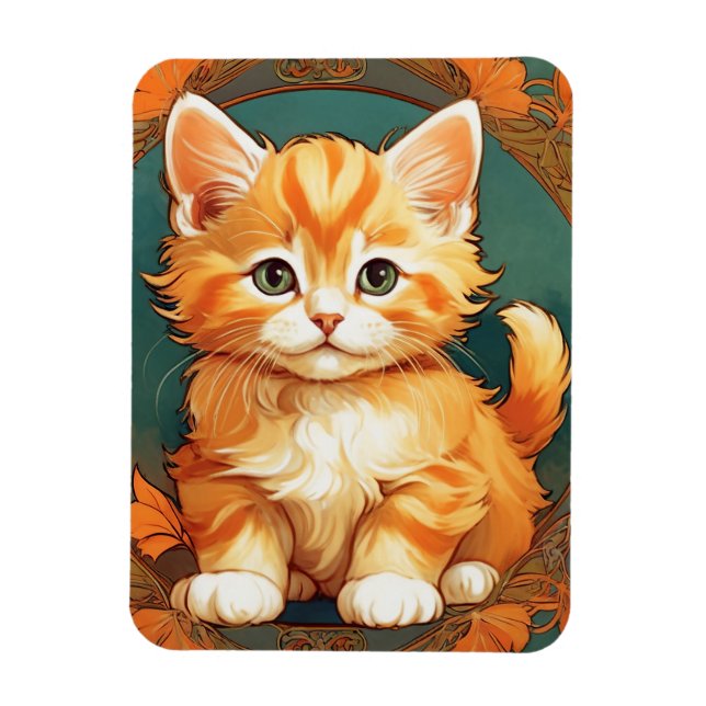 Alphonse Mucha Stil Orange Cat Magnet (Vertikal)
