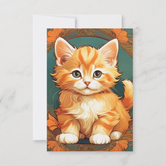 Alphonse Mucha Stil Orange Cat OSA Kort (Framsida)