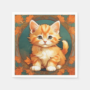 Alphonse Mucha Stil Orange Cat Pappersservett