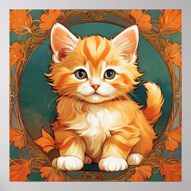 Alphonse Mucha Stil Orange Cat Poster (Framsidan)