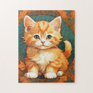 Alphonse Mucha Stil Orange Cat Pussel