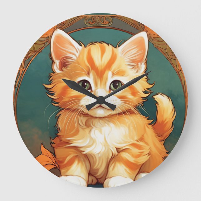 Alphonse Mucha Stil Orange Cat Stor Klocka (Framsida)