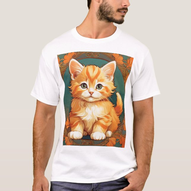 Alphonse Mucha Stil Orange Cat T Shirt (Framsida)