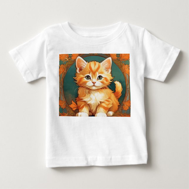 Alphonse Mucha Stil Orange Cat T Shirt (Framsida)