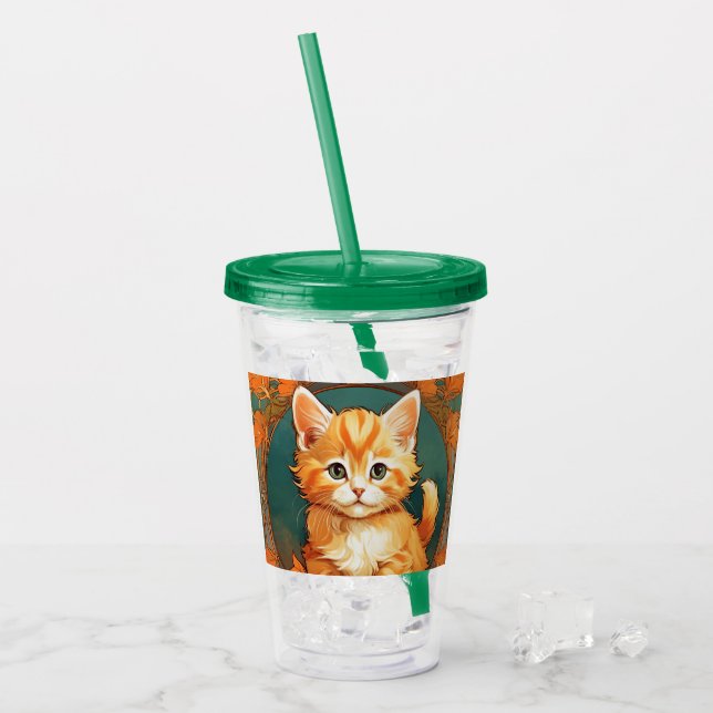Alphonse Mucha Stil Orange Cat Take Away Mugg (Framsida Ice)
