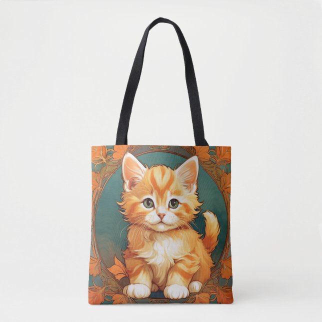 Alphonse Mucha Stil Orange Cat Tygkasse (Framsida)