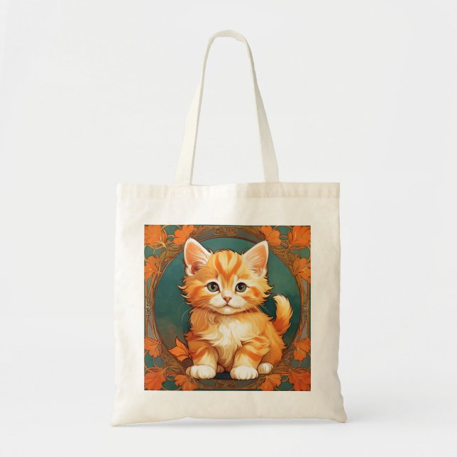 Alphonse Mucha Stil Orange Cat Tygkasse (Framsidan)