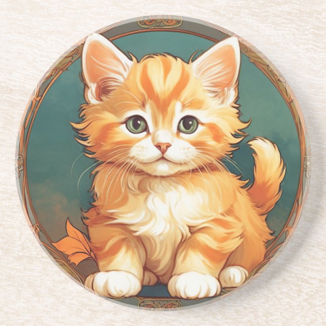 Alphonse Mucha Stil Orange Cat Underlägg (Framsidan)