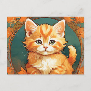 Alphonse Mucha Stil Orange Cat Vykort
