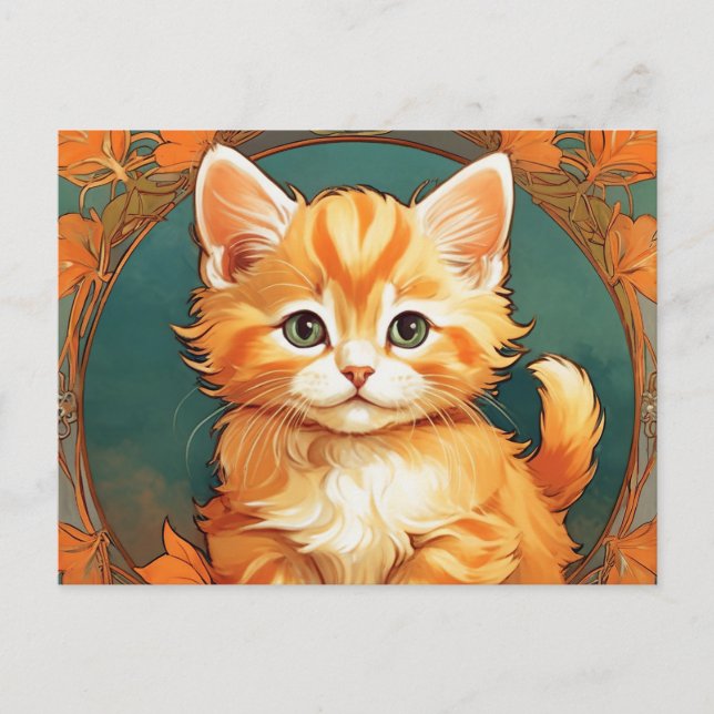 Alphonse Mucha Stil Orange Cat Vykort (Framsida)