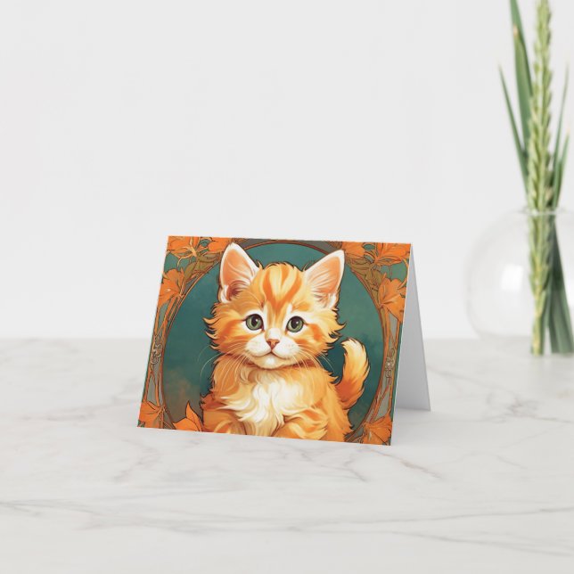 Alphonse Mucha Stil Orange Katt Inbjudan (Framsida)