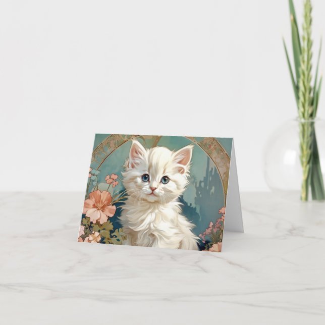 Alphonse Mucha stil vit katt Inbjudan (Framsida)