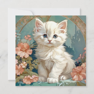 Alphonse Mucha stil vit katt Inbjudningar