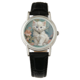 Alphonse Mucha Stil White Cat Armbandsur