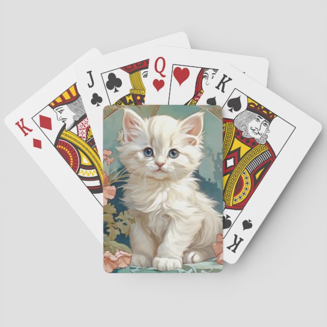 Alphonse Mucha Stil White Cat Casinokort (Baksidan)