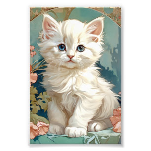 Alphonse Mucha Stil White Cat Fototryck