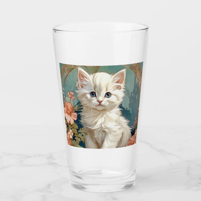 Alphonse Mucha Stil White Cat Glaskopp (Framsida)