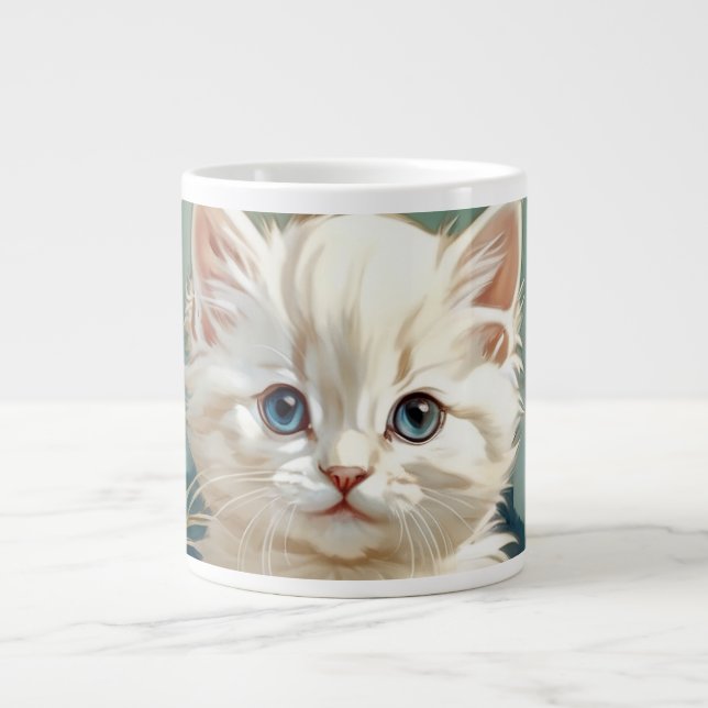 Alphonse Mucha Stil White Cat Jumbo Mugg (Framsidan)