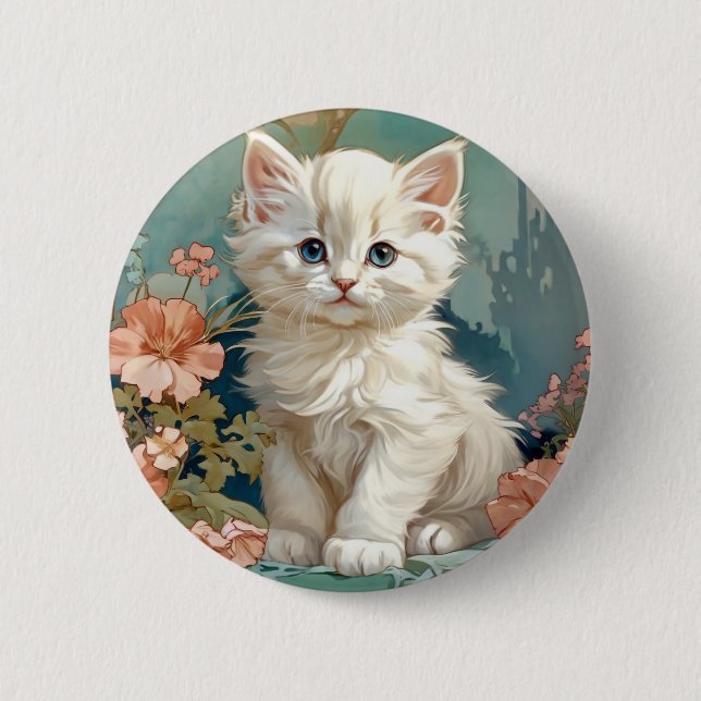 Alphonse Mucha Stil White Cat Knapp (Framsida)