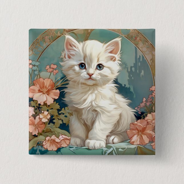 Alphonse Mucha Stil White Cat Knapp (Framsida)