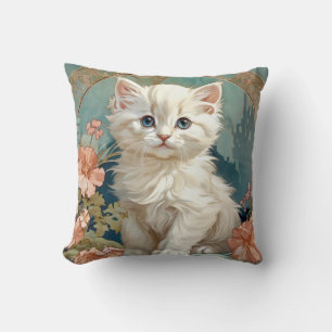 Alphonse Mucha Stil White Cat Kudde